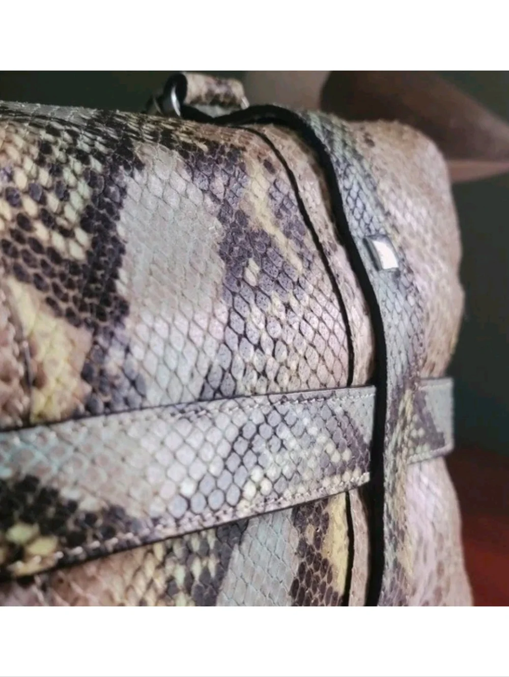 L.K. Bennett Anna Python Snakeskin Satchel Tan Blue Leather Italy Bag